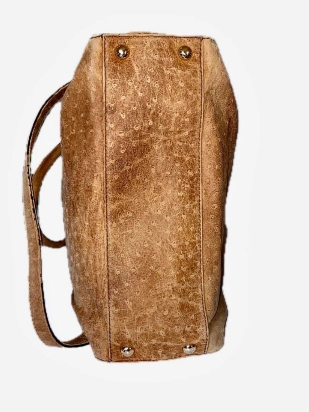 Michael Kors Hamilton Embossed Suede Tote Shoulder Bag in Cognac Ostrich Pattern - Picture 7 of 8